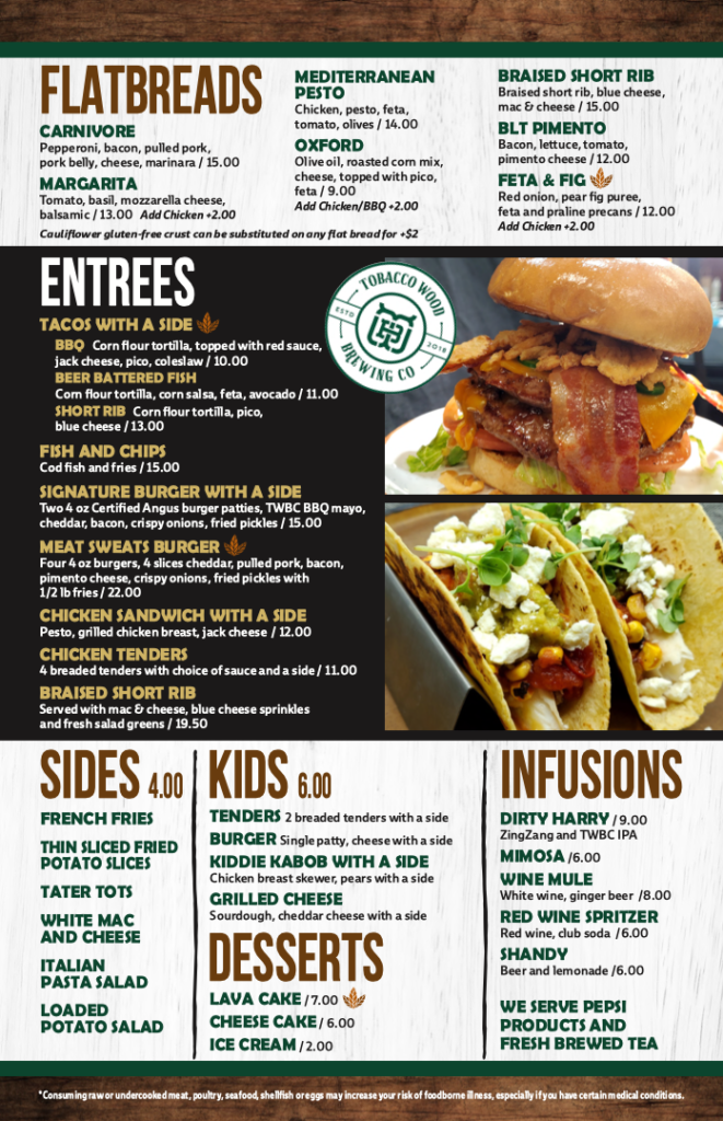 Durham Food Menu Tobacco Wood Brewing