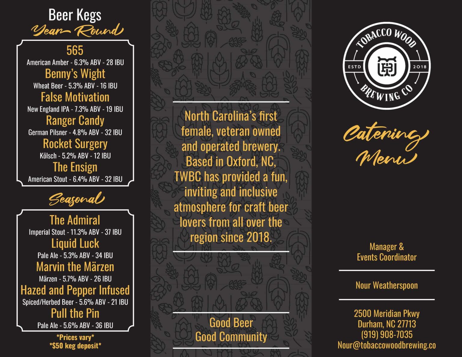 Durham Food Menu Tobacco Wood Brewing
